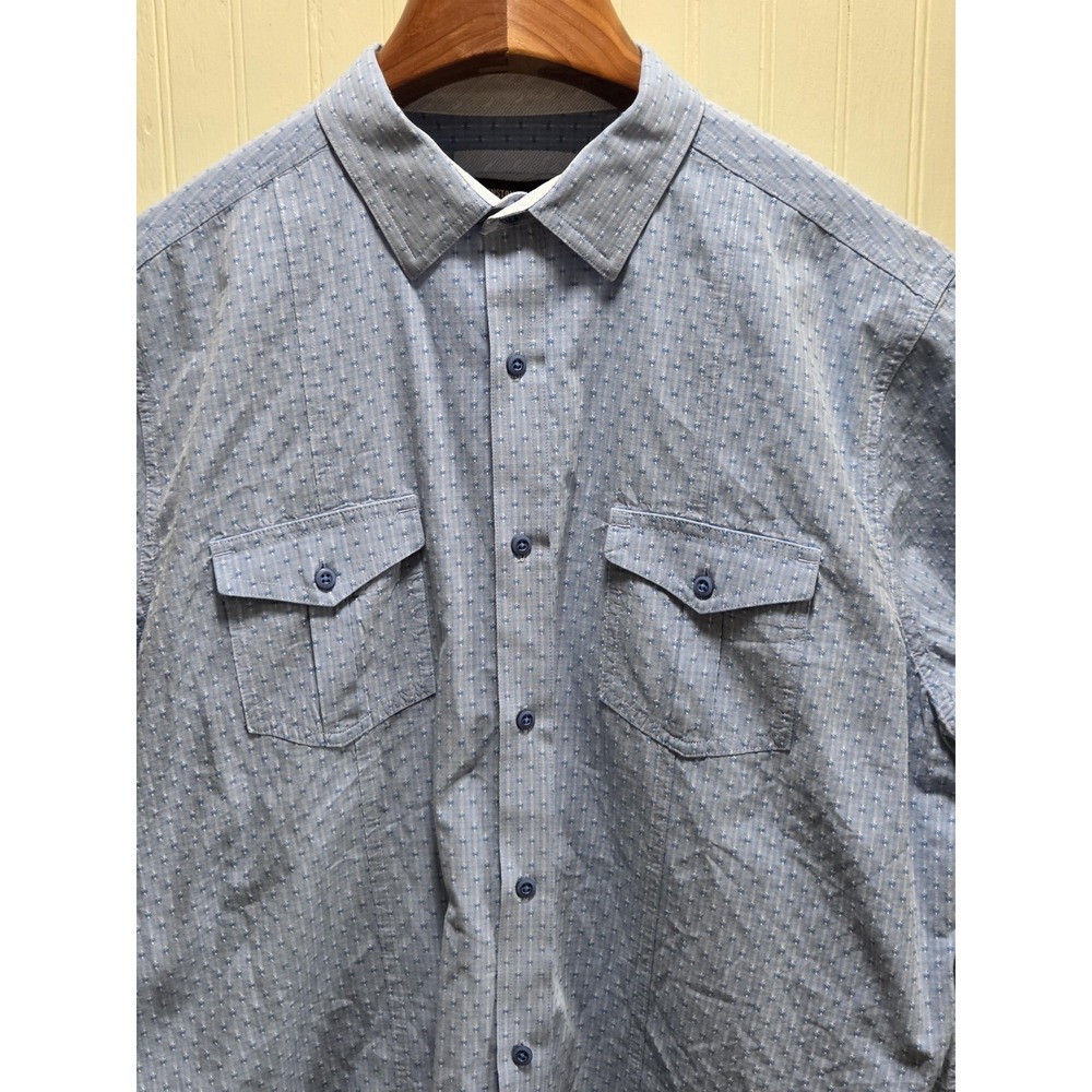 Johnston & Murphy Shirt Mens XL Blue Geometric‎ Short Sleeve Button Front Casual